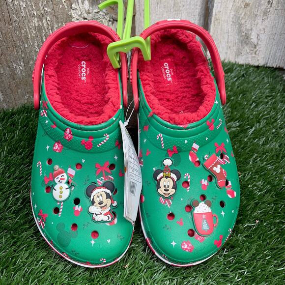 CROCS Mickey Mouse Christmas Holiday Lined Clogs J6 - Picture 1 of 6
